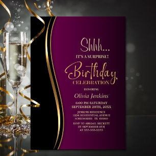Black Gold Pink Surprise Birthday Party Invitation