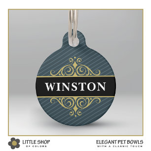Black Gold Pinstripe Customised Pet Tag