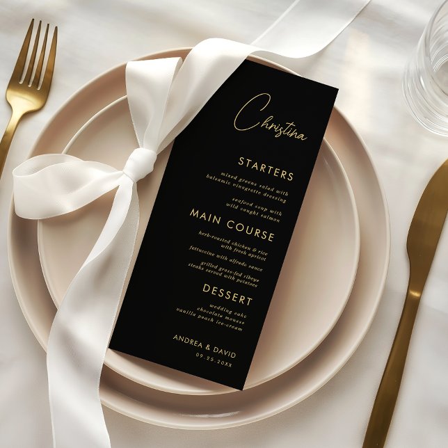 Black Gold Place Card Menu with Custom Guest Name (Creator Uploaded)