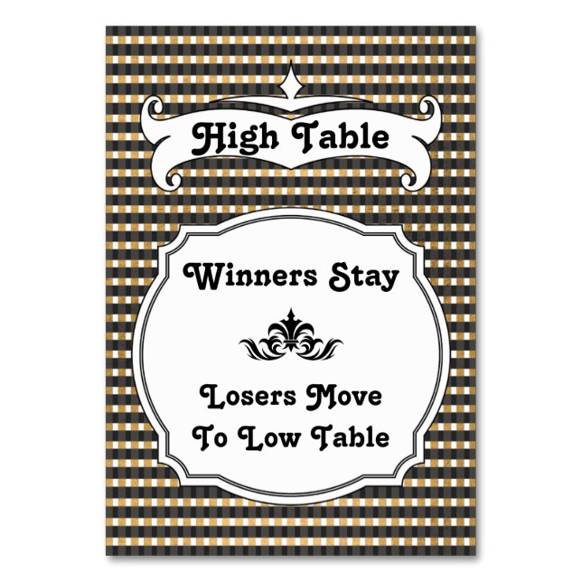 Black Gold Plaid Bunco Table Card -Low Table (Back)
