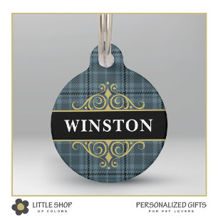 Black Gold Plaid Customised Pet Tag
