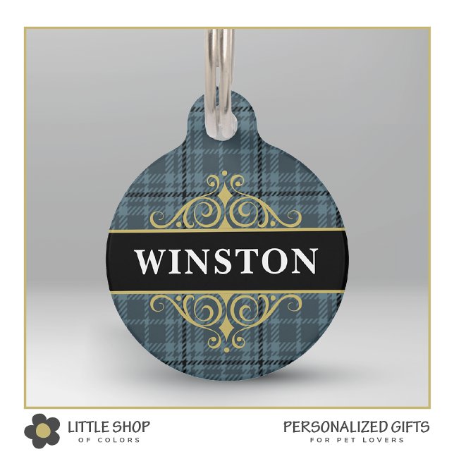 Black Gold Plaid Customised Pet Tag (Creator Uploaded)
