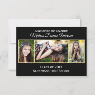 Black/Gold Plain Back -3x5 Graduation Announcement