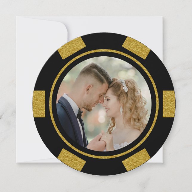Black Gold Poker Chip Wedding Eloped Party Invitation (Front)