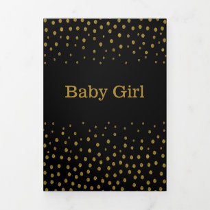 Black & Gold Polka Dot, 3 Photo Collage Baby Birth Tri-Fold Announcement