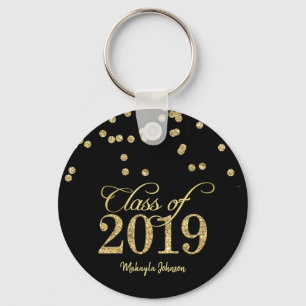 Black & Gold Polka-dots Glitter Class of 2019 Key Ring