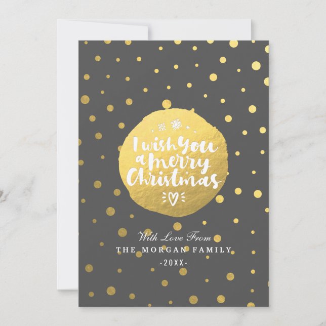 Black Gold Polka Dots Merry Christmas Script Photo Holiday Card (Front)