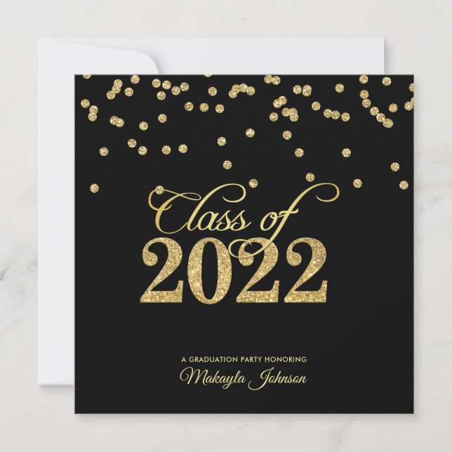 Black & Gold Polkadot Glitter Class of 2022 Party Invitation (Front)