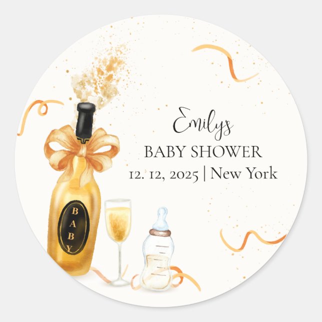 Black Gold Poppin Bottles Champagne Baby Shower  Classic Round Sticker (Front)