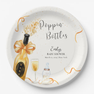Black Gold Poppin Bottles Champagne Baby Shower Paper Plate