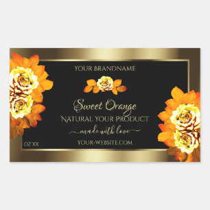 Black Gold Product Labels Blooming Orange Roses