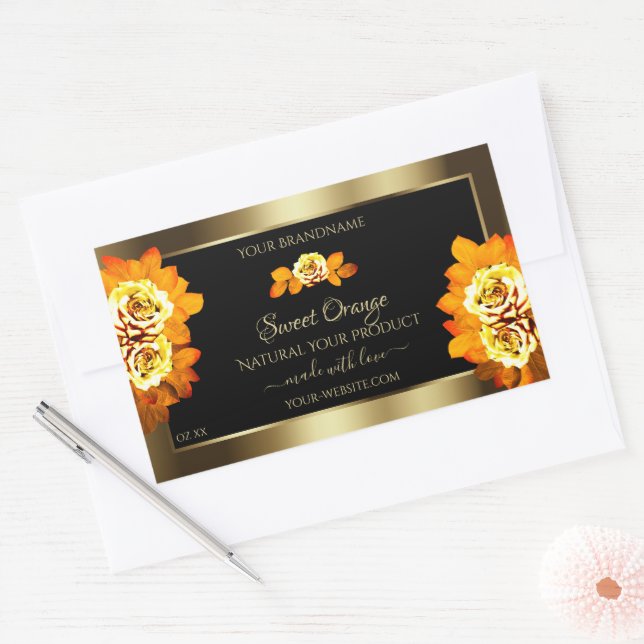 Black Gold Product Labels Blooming Orange Roses (Envelope)