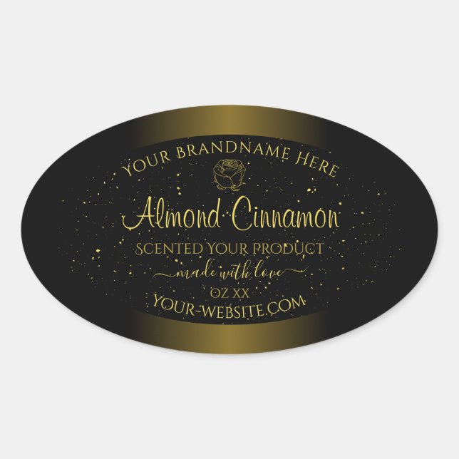 Black Gold Product Labels Glitter Sprinkles Floral (Front)