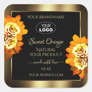 Black Gold Product Labels Leafy Orange Roses Logo