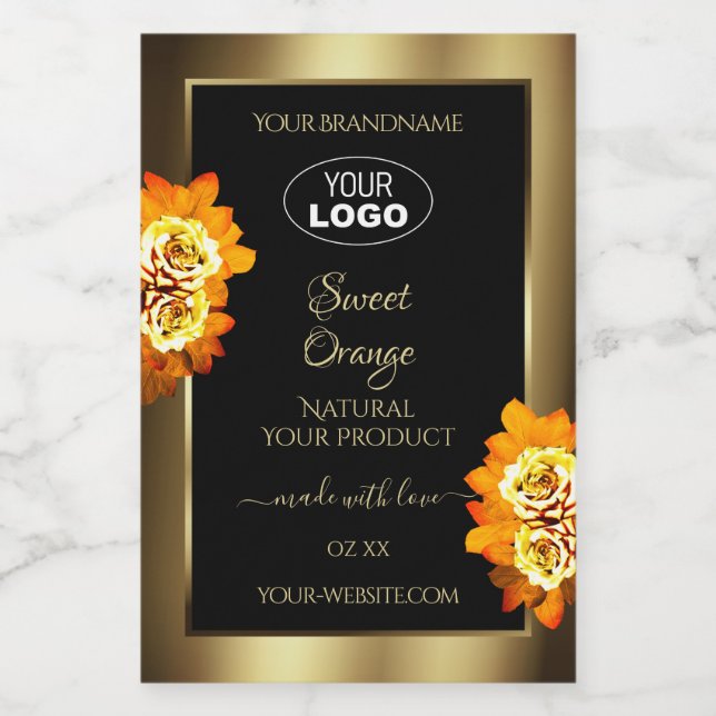 Black Gold Product Labels Leafy Orange Roses Logo (Single Label)