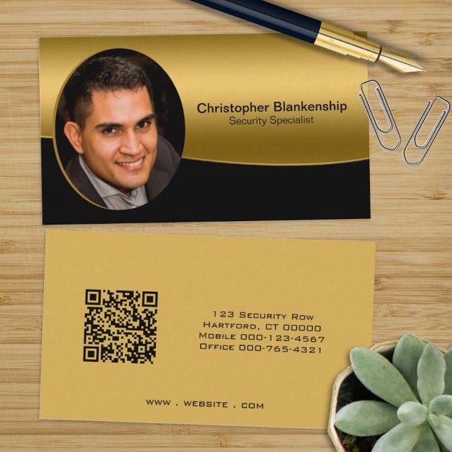 Black Gold Professional Custom Photo QR Code Business Card (Creator Uploaded)