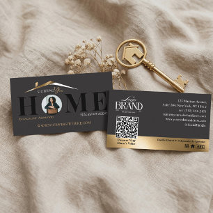 Black Gold Professional Home Real Estate Agent QR Business Card