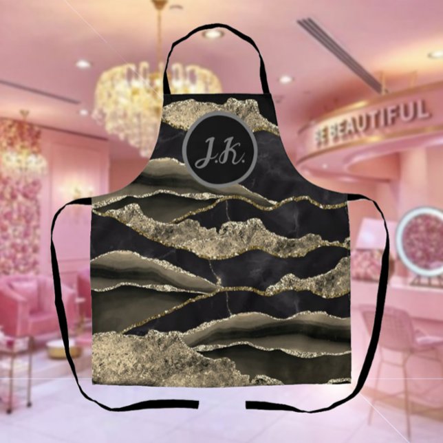 Black Gold Professional Marble Agate Glam  Apron (Creator Uploaded)
