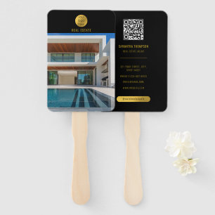 Black & Gold Professional Photo Real Estate Agent Hand Fan