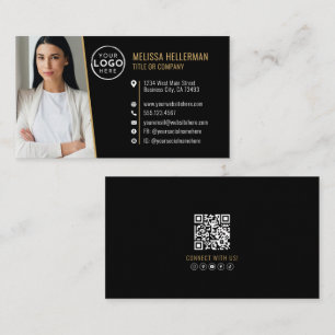 Black Gold Professional QR Code Photo Logo Business Card