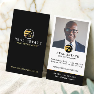 Black Gold Professional Real Estate Broker Photo Business Card