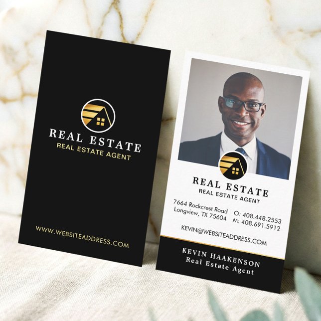 Black Gold Professional Real Estate Broker Photo Business Card (Black Gold Professional Real Estate Broker Photo Business Card)