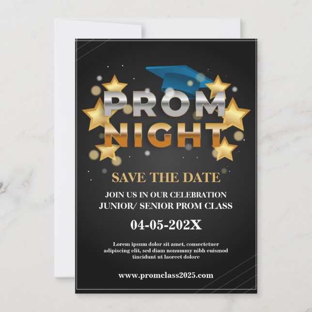 Black & Gold Prom Invitation for the Silver Party  (Front)