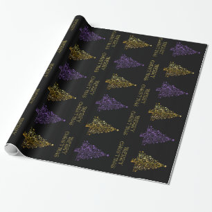 Black Gold Purple Elegant Chic Christmas Tree Star Wrapping Paper