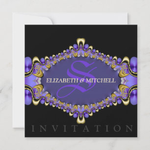 Black Gold Purple Lace Gothic Mediaeval Wedding Invitation
