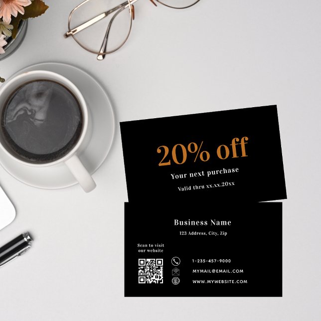 Black gold qr code business discount card (Creator Uploaded)