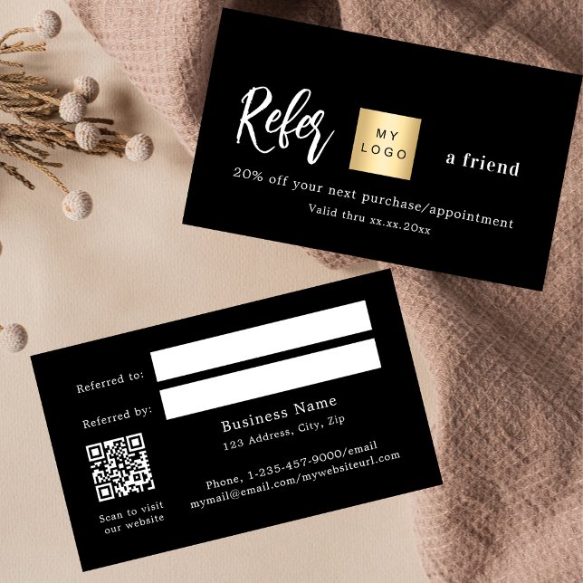 Black gold qr code business logo referral card (Creator Uploaded)