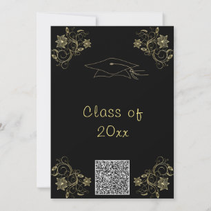 Black Gold QR Code Graduation Invitation Template