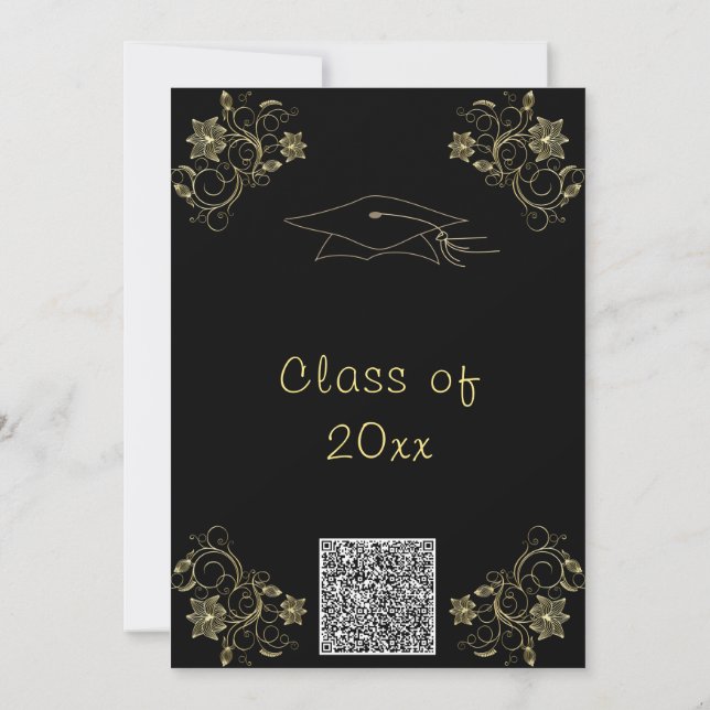 Black Gold QR Code Graduation Invitation Template (Back)