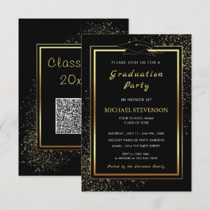 Black Gold QR Code Graduation Invitation Template