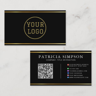 Black Gold QR Code   Logo and Social Media Icons Business Card