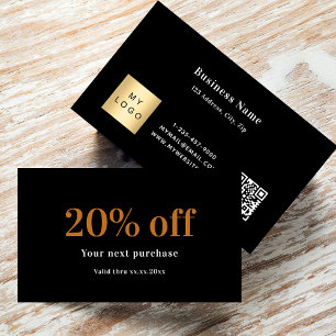 Black gold qr code logo business discount card