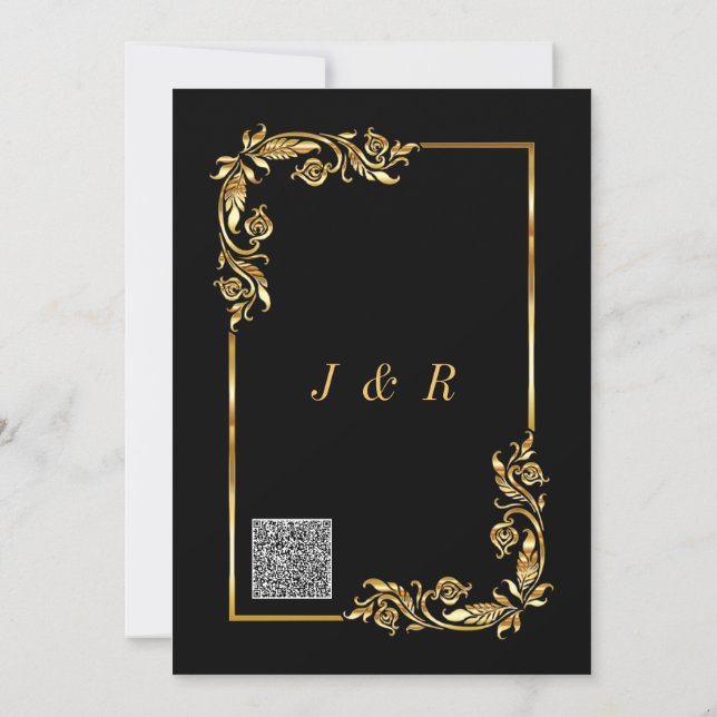 Black Gold QR Code Wedding Invitation Example (Back)