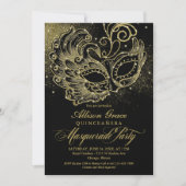 Black Gold Quinceanera Masquerade Invitation (Front)