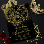 Black Gold Quinceanera Masquerade Invitation<br><div class="desc">Black Gold Quinceanera Masquerade Invitation</div>