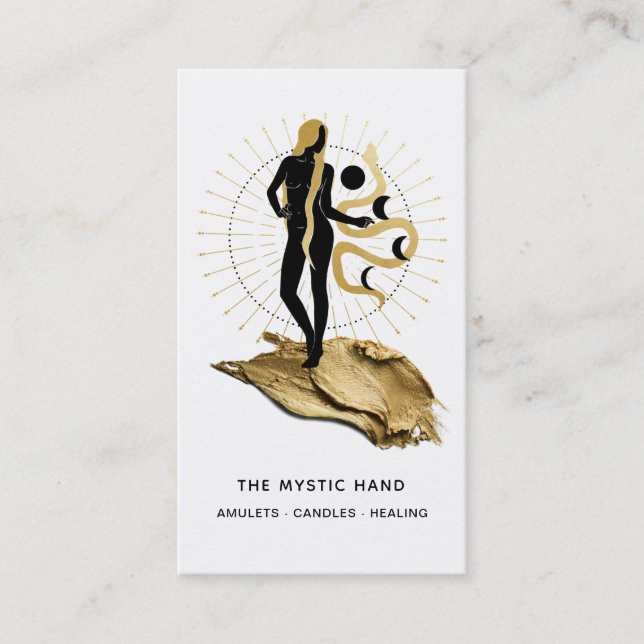 *~* Black - Gold Rays Mystic Goddess Snake   Business Card (Front)