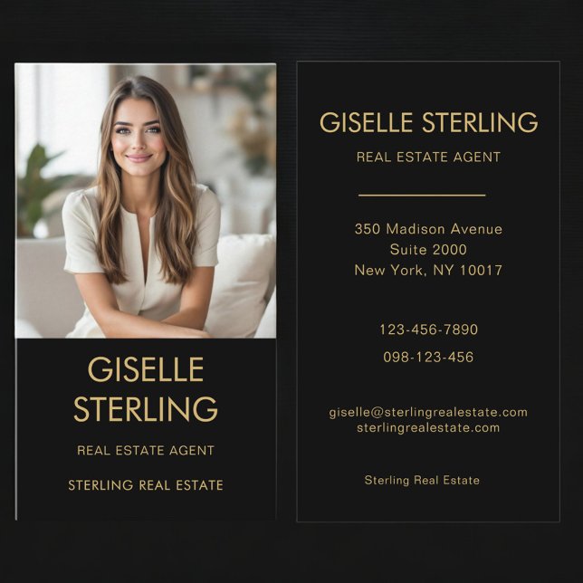 Black Gold Real Estate Agent Professional Photo  Business Card (Creator Uploaded)