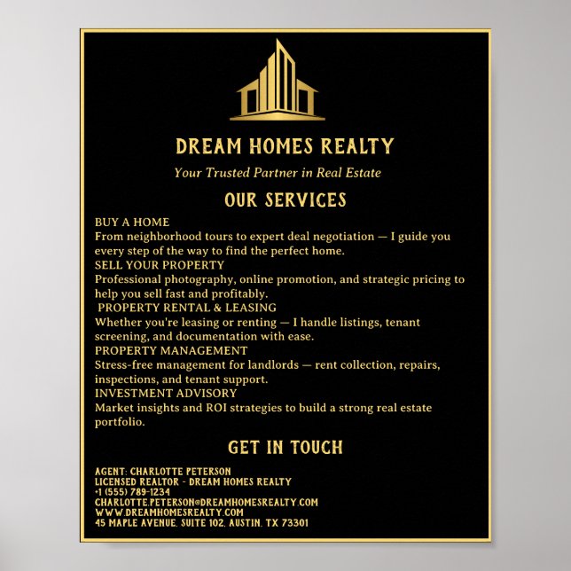 Black & Gold Real Estate  Poster (Front)