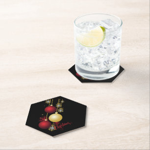 Black, Gold & Red Christmas Party Paper Coaster