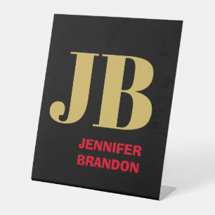 Black Gold Red Colours Monogram Add Name Pedestal Sign