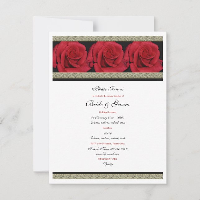 Black gold red elegant wedding invitation (Front)