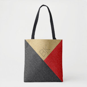 Black Gold Red Glitter Chic Monogram Personalised Tote Bag