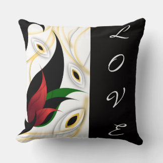 Black, Gold, Red & Green Abstract Ornamental Art Cushion