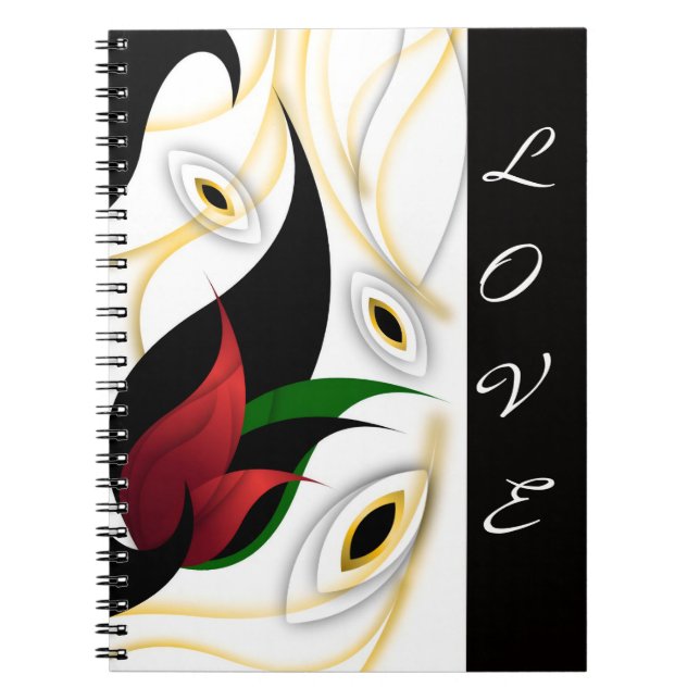 Black, Gold, Red & Green Abstract Ornamental Art Notebook (Front)