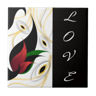 Black, Gold, Red & Green Abstract Ornamental Art Tile