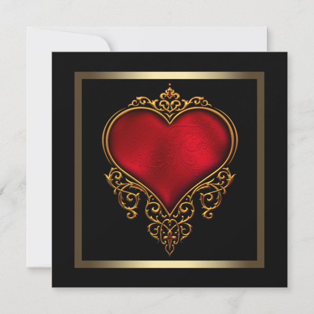 Black Gold Red Heart Wedding Invitation (Front)